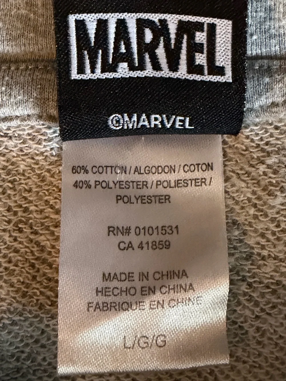 Captain Marvel Gray Crewneck Hoodie with Multicolor Embroidered Star Emblem  Lg - Picture 4 of 8